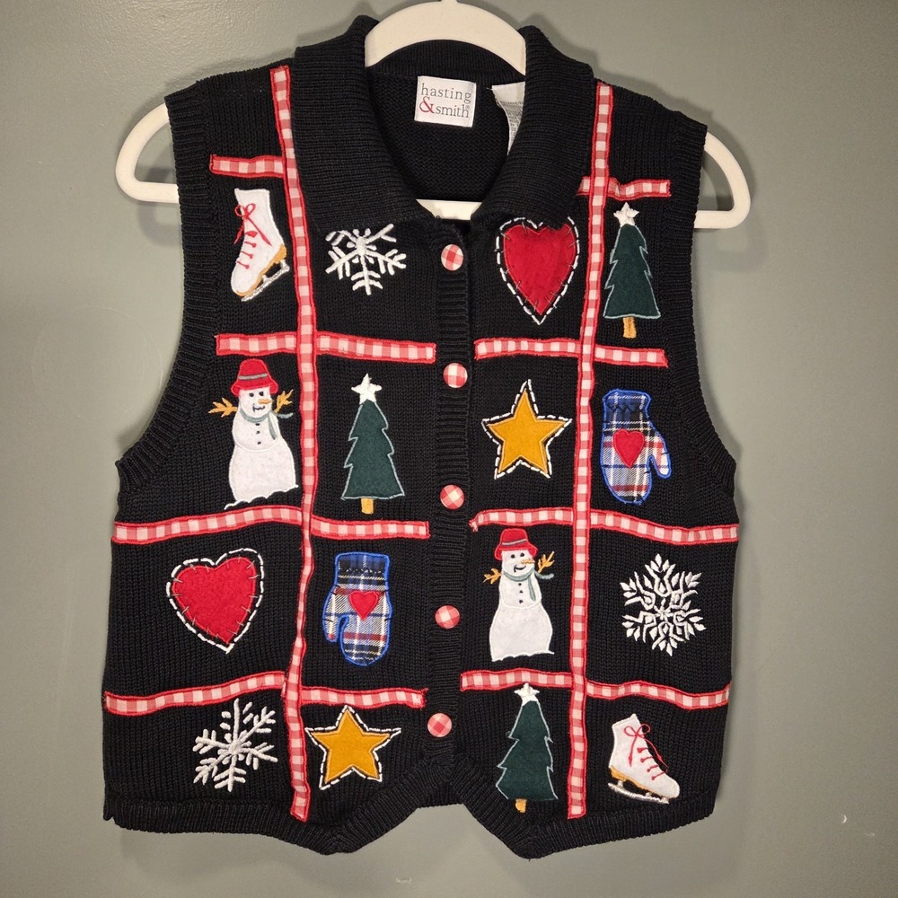 Hasting & Smith Christmas Button Up Sweater Vest Holiday Festive, Women's Size L
